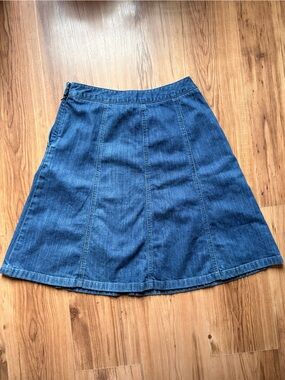 L.L. Bean Dark Blue Denim Midi A-Line Skirt